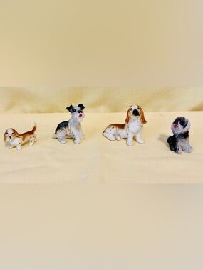 Vintage Miniature Figurines - Set of 4,  2 Basset Hound, Schnauzer, Shih Tzu